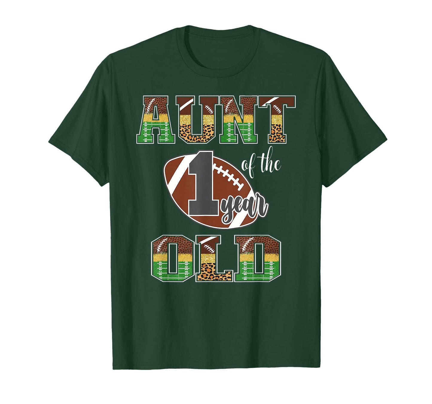 Aunt Of The 1 Year Old Football 1St Year Down Birthday T-Shirt