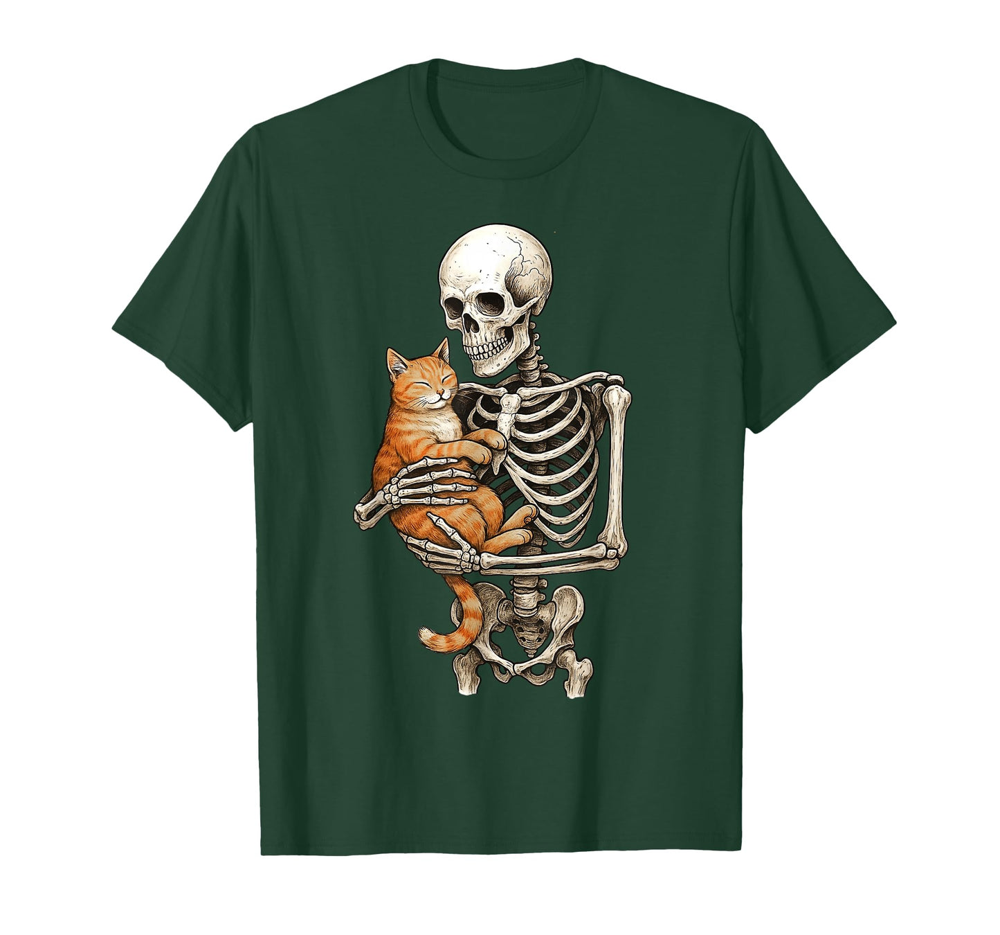 Skeleton Hugging Cat Halloween Cats Lover Cat Mom Cat Dad T-Shirt