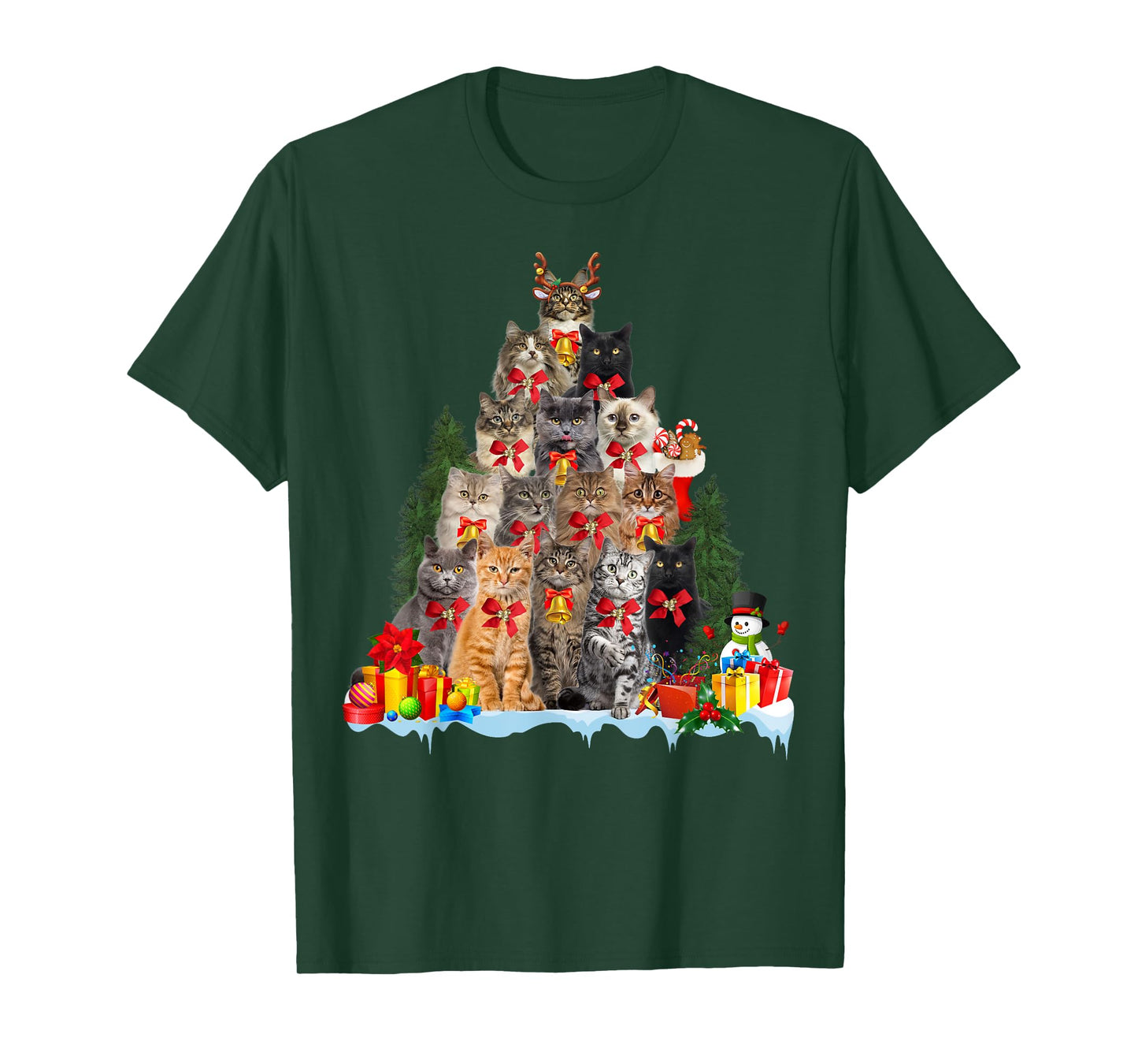 Christmas Pajama Cat Xmas Tree Ornament Cat Lover, Cat Mom T-Shirt