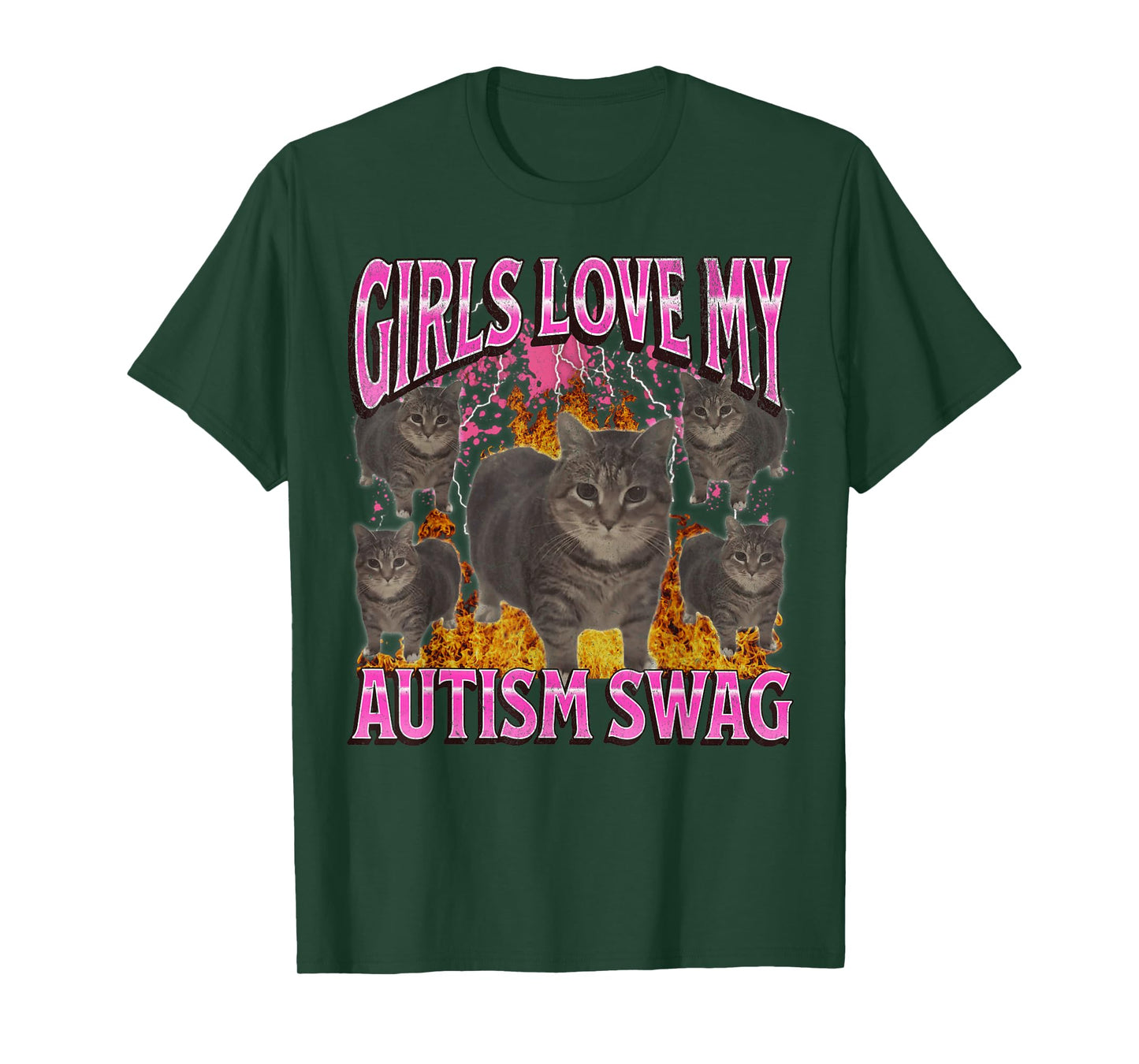 Girls Love My Autism Swag Funny Cat Meme Bootleg Graphic T-Shirt