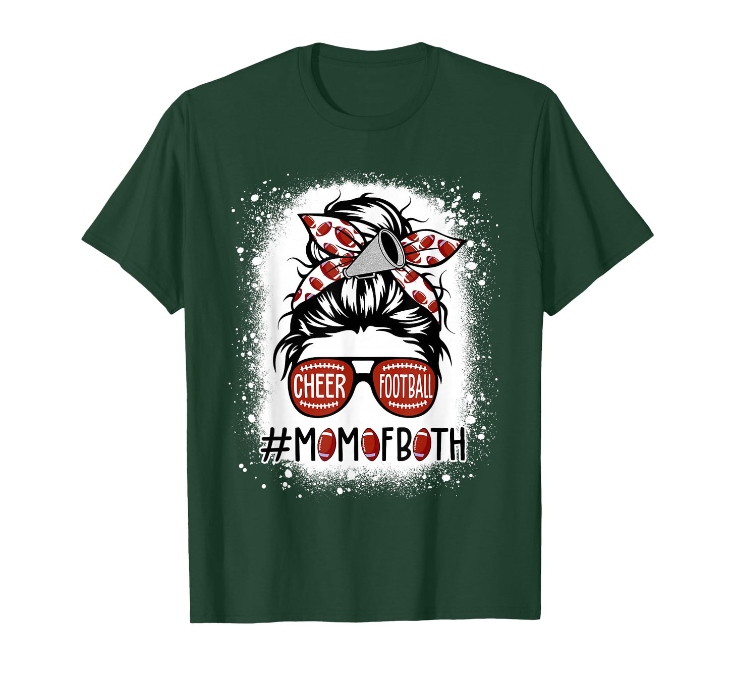 Cheer Football Cheerleading Mom Of Both Messy Hair Bun T-Shirt