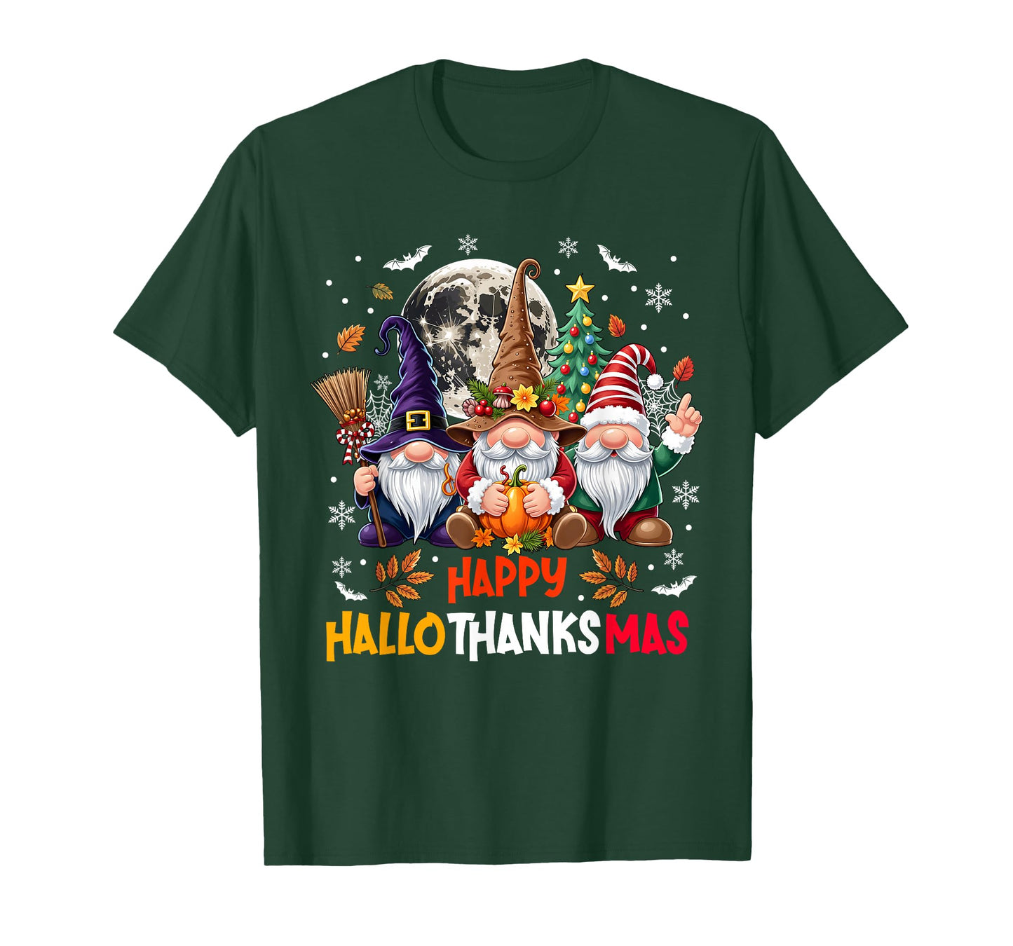 Gnome Hallothanksmas Halloween Thanksgiving Christmas T-Shirt