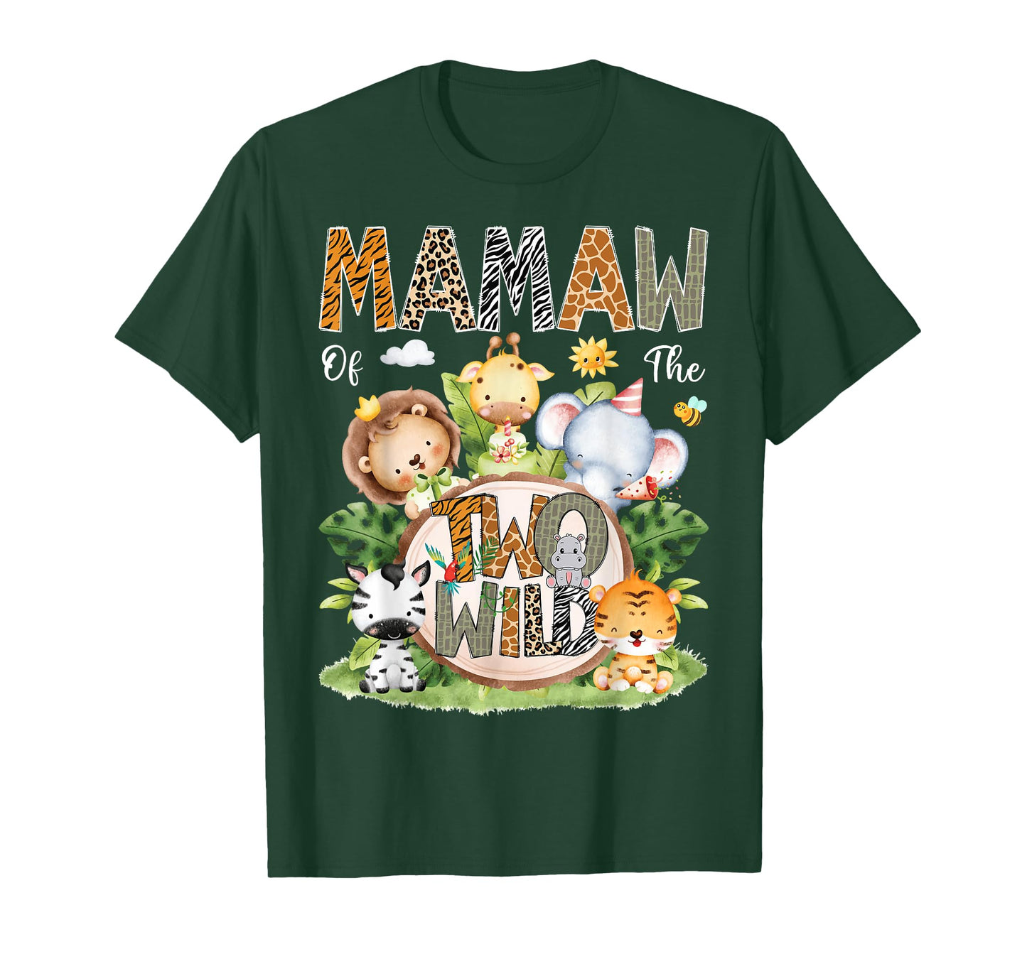 Mamaw Of The Two Wild 2Nd Birthday Kids Safari Jungle T-Shirt