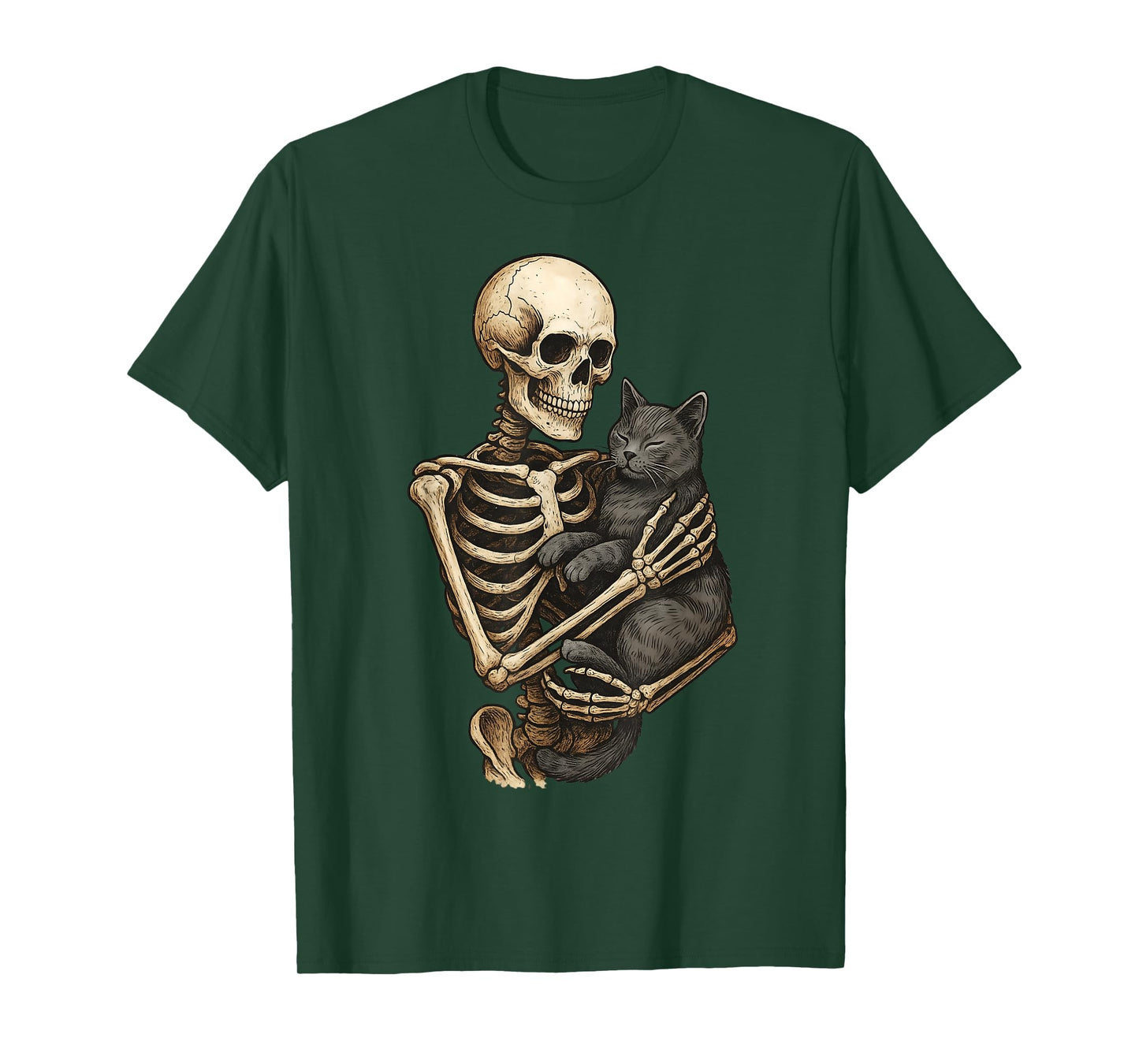 Skeleton Hugging Cat Halloween Cats Lover Cat Mom Cat Dad T-Shirt