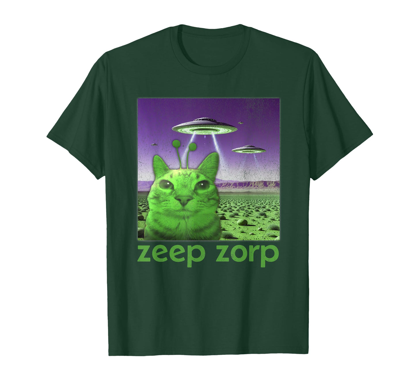 Funny Alien Cat Meme Graphic T-Shirt