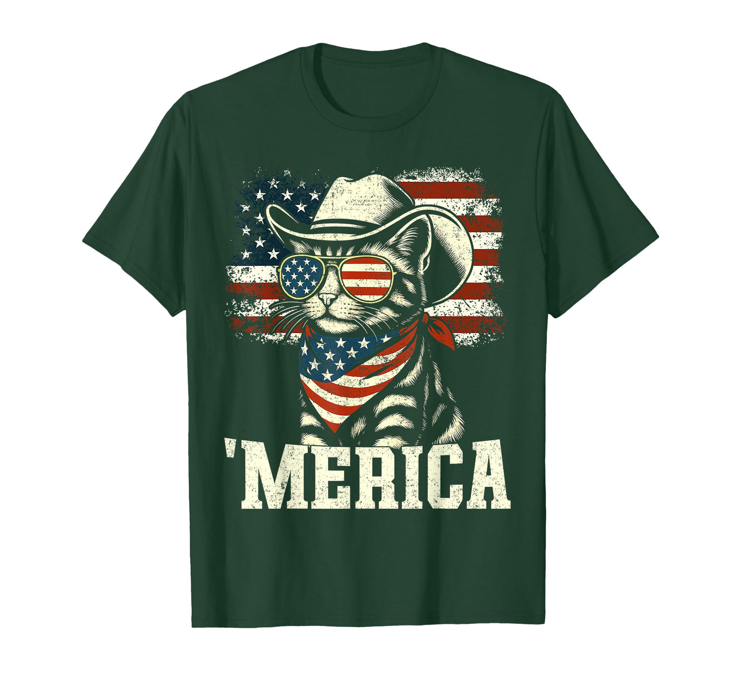 'Merica USA American Flag Patriotic 4th of July Cat 'Merica T-Shirt