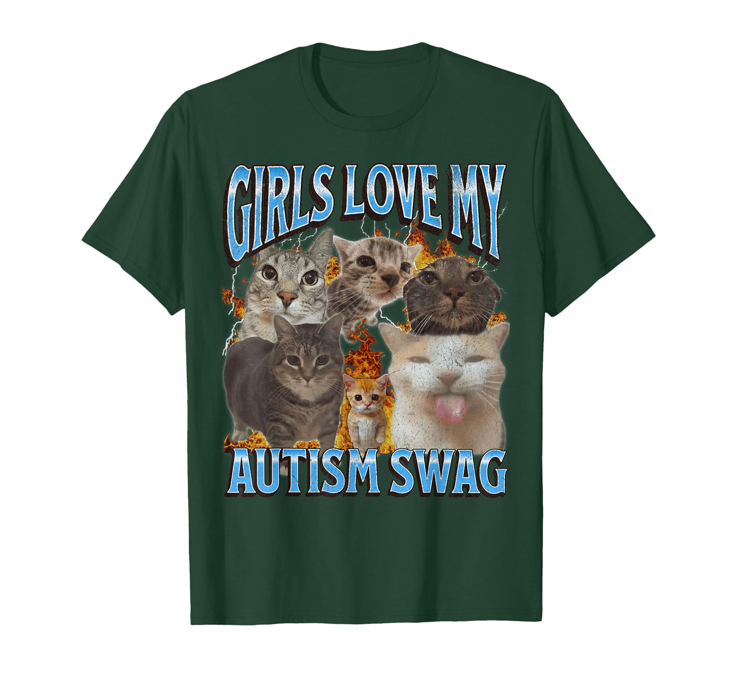 Girls Love My Autism Swag Funny Cat Meme Bootleg Graphic T-Shirt