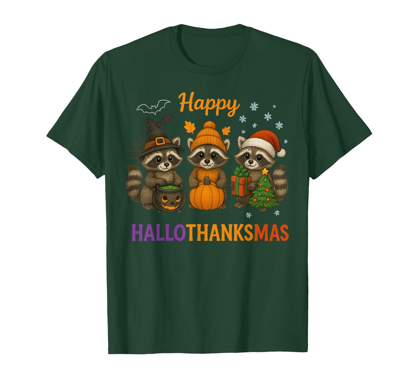 Happy Hallothanksmas Raccoon Halloween Christmas T-Shirt