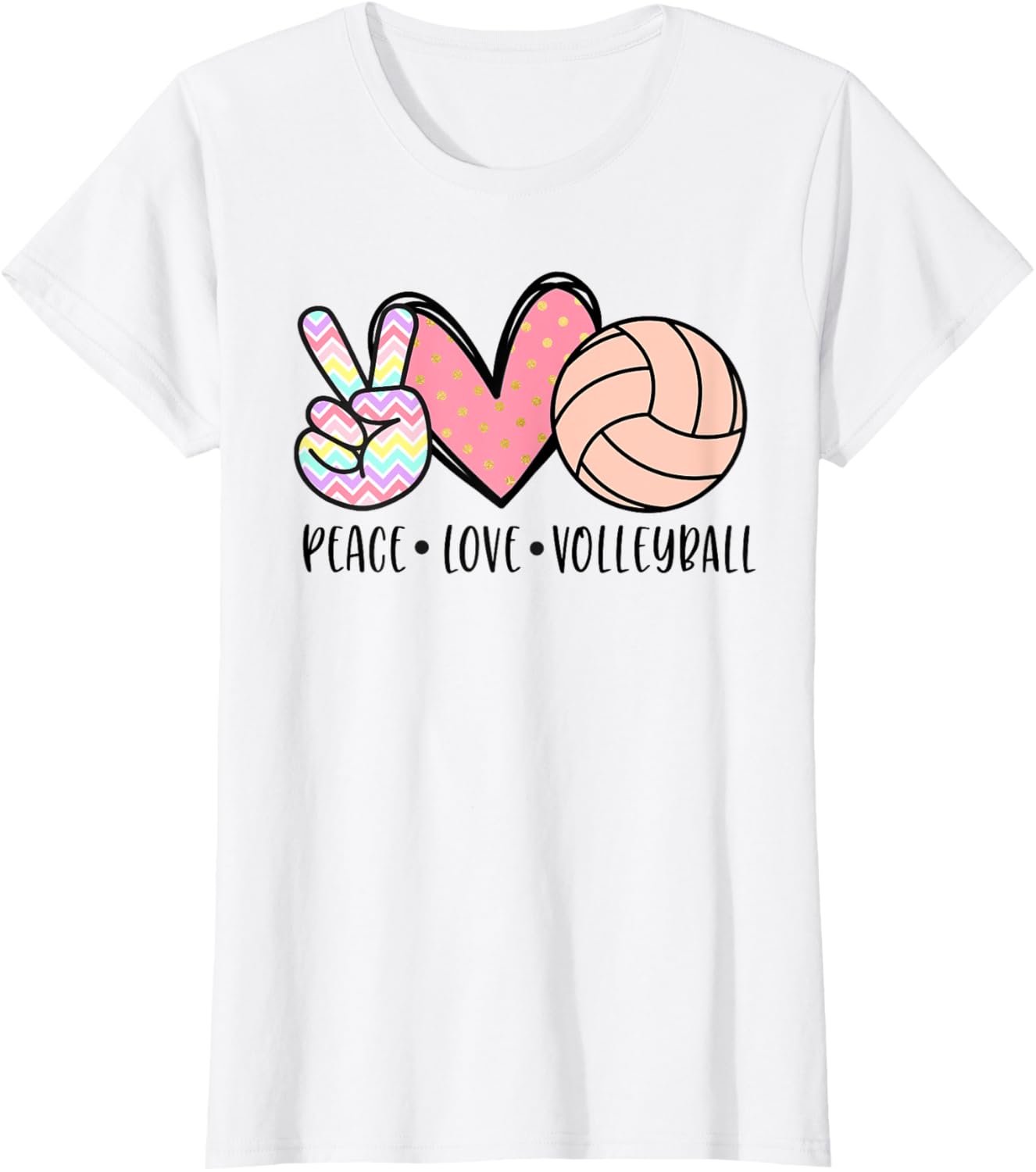 Peace Love Volleyball Cute Pastel for Women Teen Girls Tween T-Shirt
