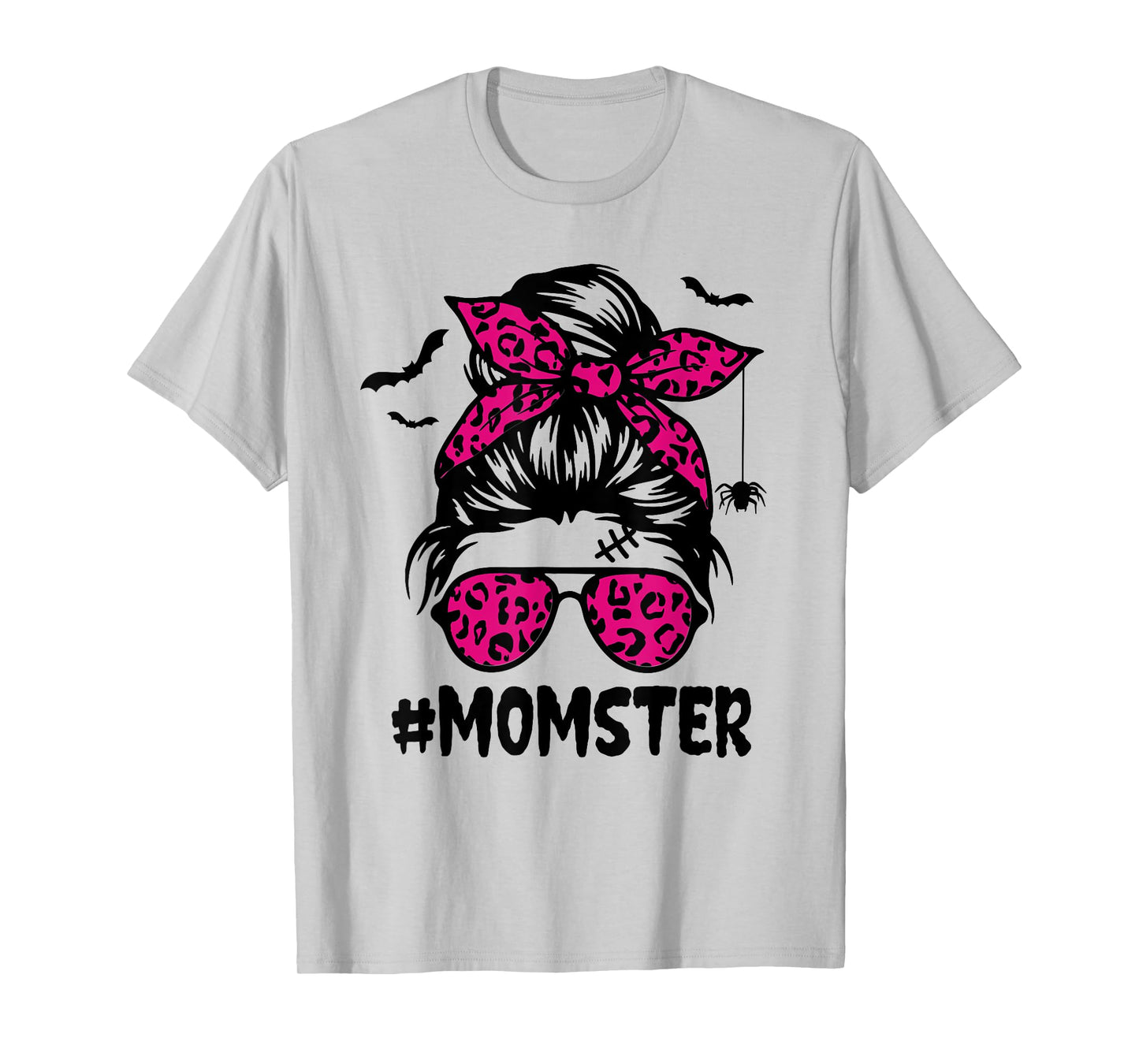 Momster Shirt for Women Halloween Mom Messy Bun Leopard T-Shirt