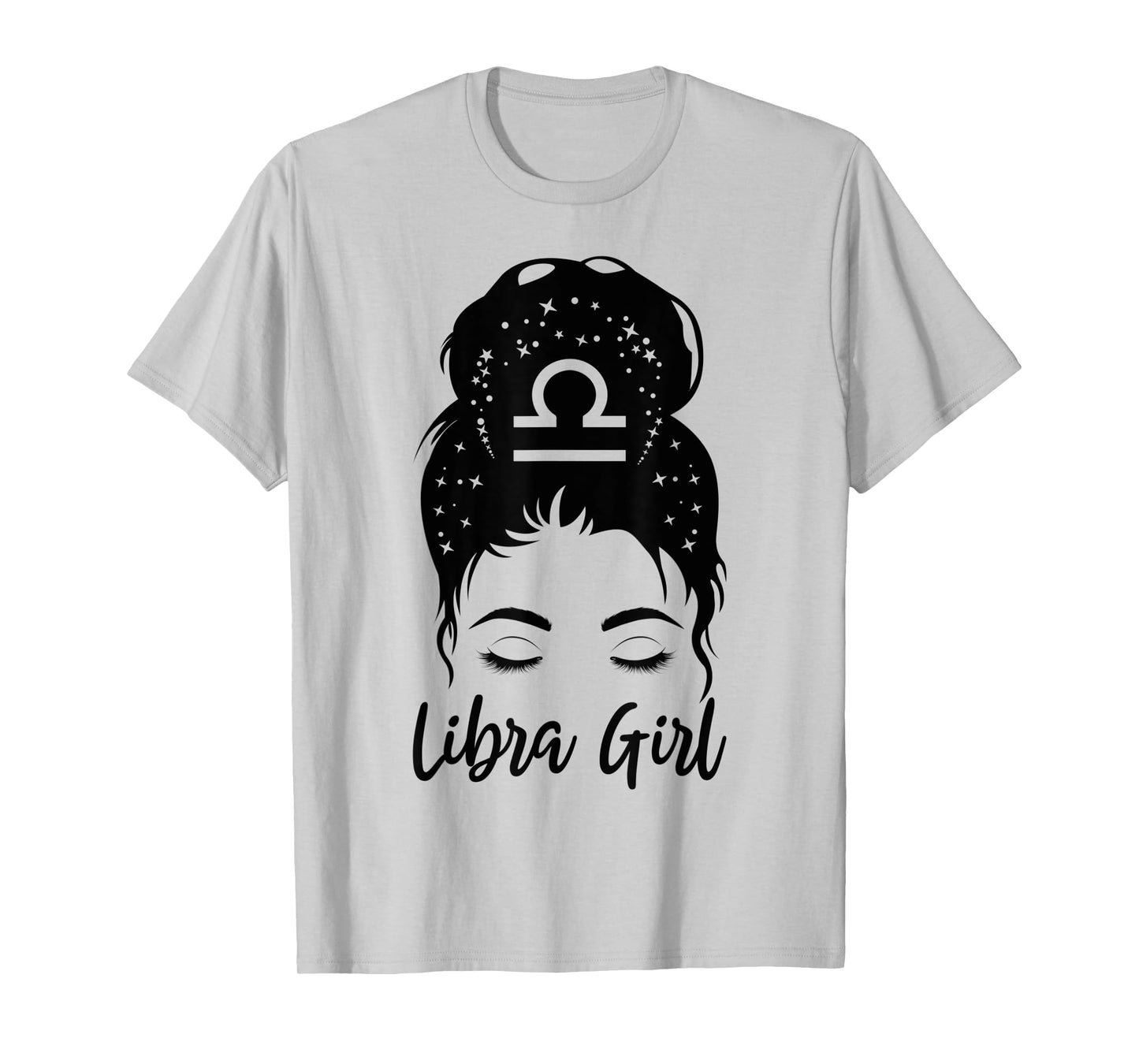 Libra Girl Messy Bun Zodiac Symbol Woman Birthday Costume T-Shirt