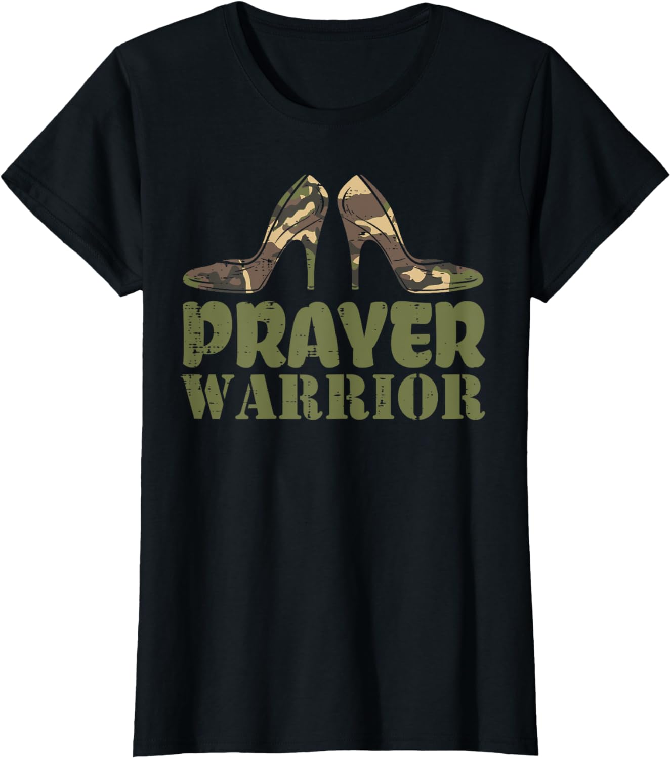 Camo Heels Prayer Warrior Faith God Jesus Christian Women T-Shirt