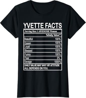 Womens Yvette Nutrition Serving Traits Facts Woman Named Yvette T-Shirt