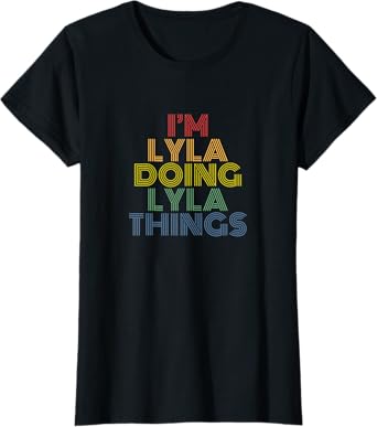 Lyla Personalized Name Tees Women's Retro Classic Fit X-Small Black Crew Neck Short Sleeve T-Shirt
