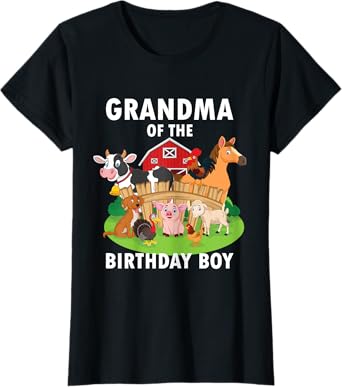 Grandma Of The Birthday Boy Farm Animals Matching Farm Theme T-Shirt