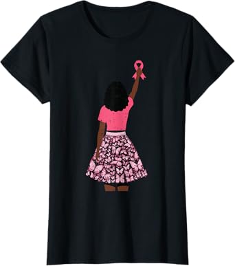 Breast Cancer Afro Girl Pink Ribbon Awareness Women Kids T-Shirt