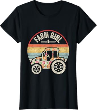 Retro Farm Girl Loves Tractors Loves Life On The Farm T-Shirt