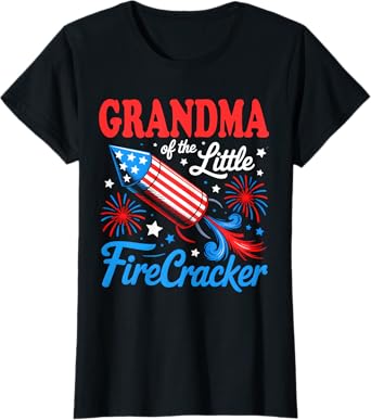 Grandma Of The Little Firecracker 4th of July Birthday Party T-Shirt