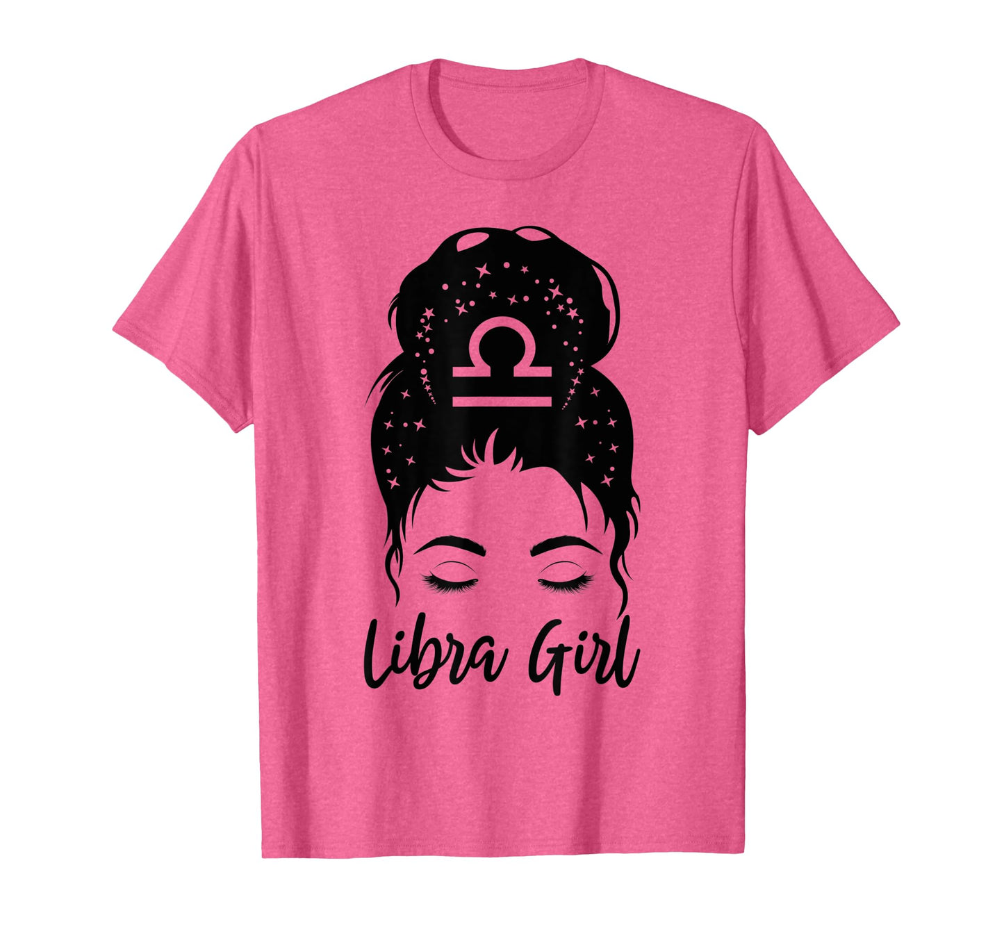 Libra Girl Messy Bun Zodiac Symbol Woman Birthday Costume T-Shirt