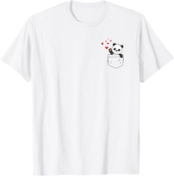 Panda In Pocket With Hearts Cute Panda Pocket T-Shirt