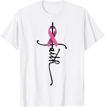 Faith Cross Warrior Survivor Pink Ribbon Breast Cancer T-Shirt