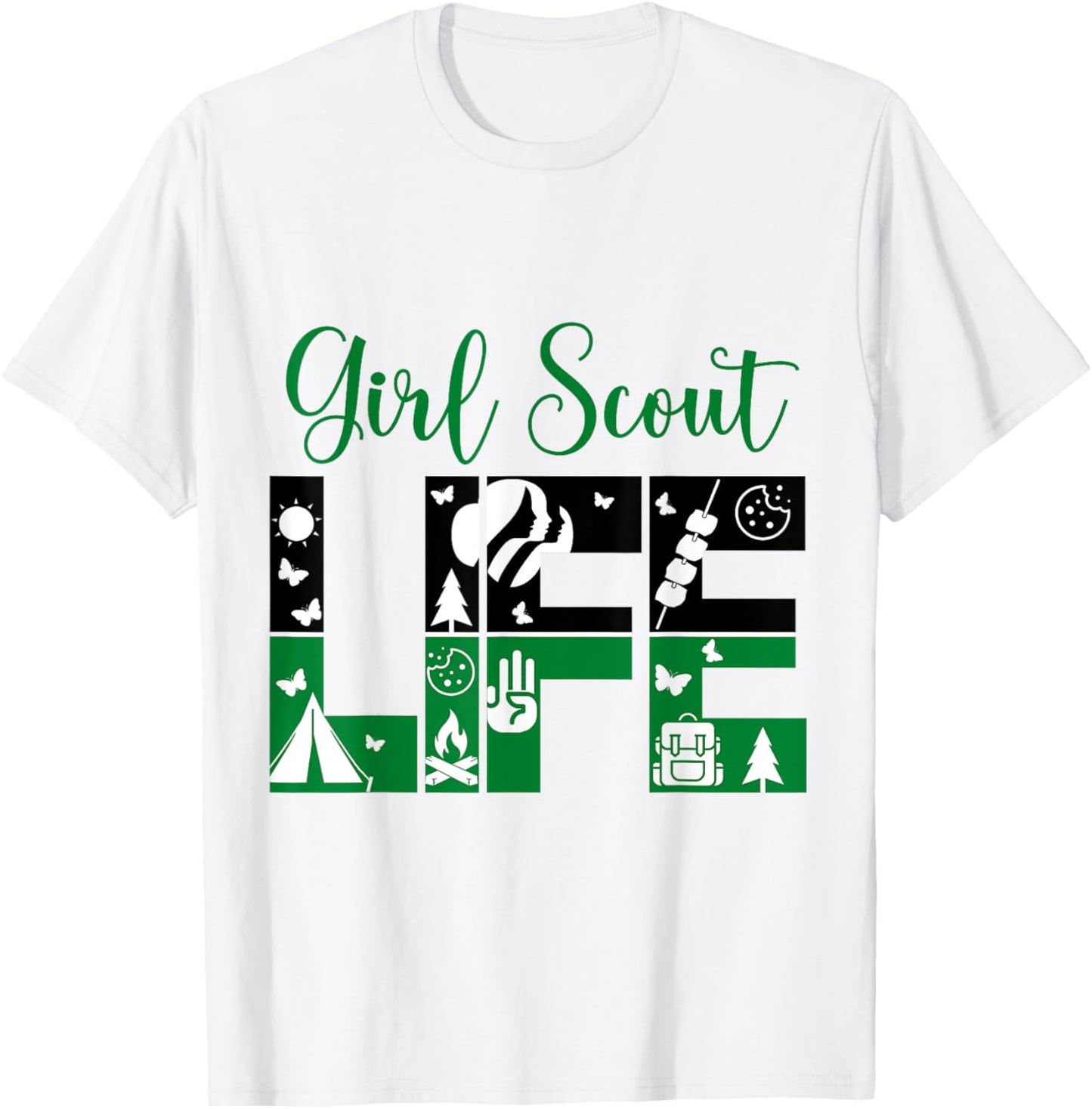 Black And Green Life Scout for Girls Cookie Camping T-Shirt