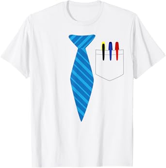 Teacher Tie & Pocket Protector Costume School Gift T-Shirt