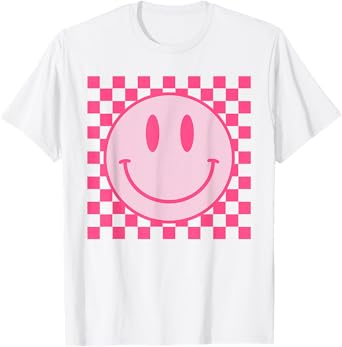 Retro Smile Face Shirt Checkered Pattern Preppy Aesthetic T-Shirt