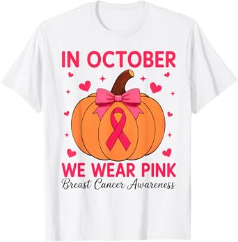 In October We Wear Pink Pumpkin Halloween Breast Cancer T-Shirt