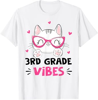 Third 3rd Grade Vibes Back to School Cute Cat Cute For Girls T-Shirt