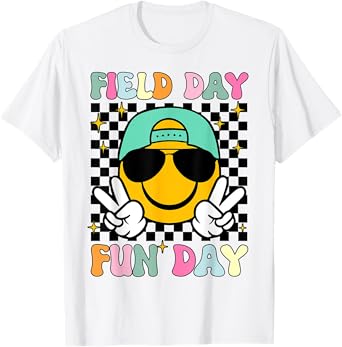 Field Day Fun Day Smile Face Teacher Kids Field Day 2025 T-Shirt