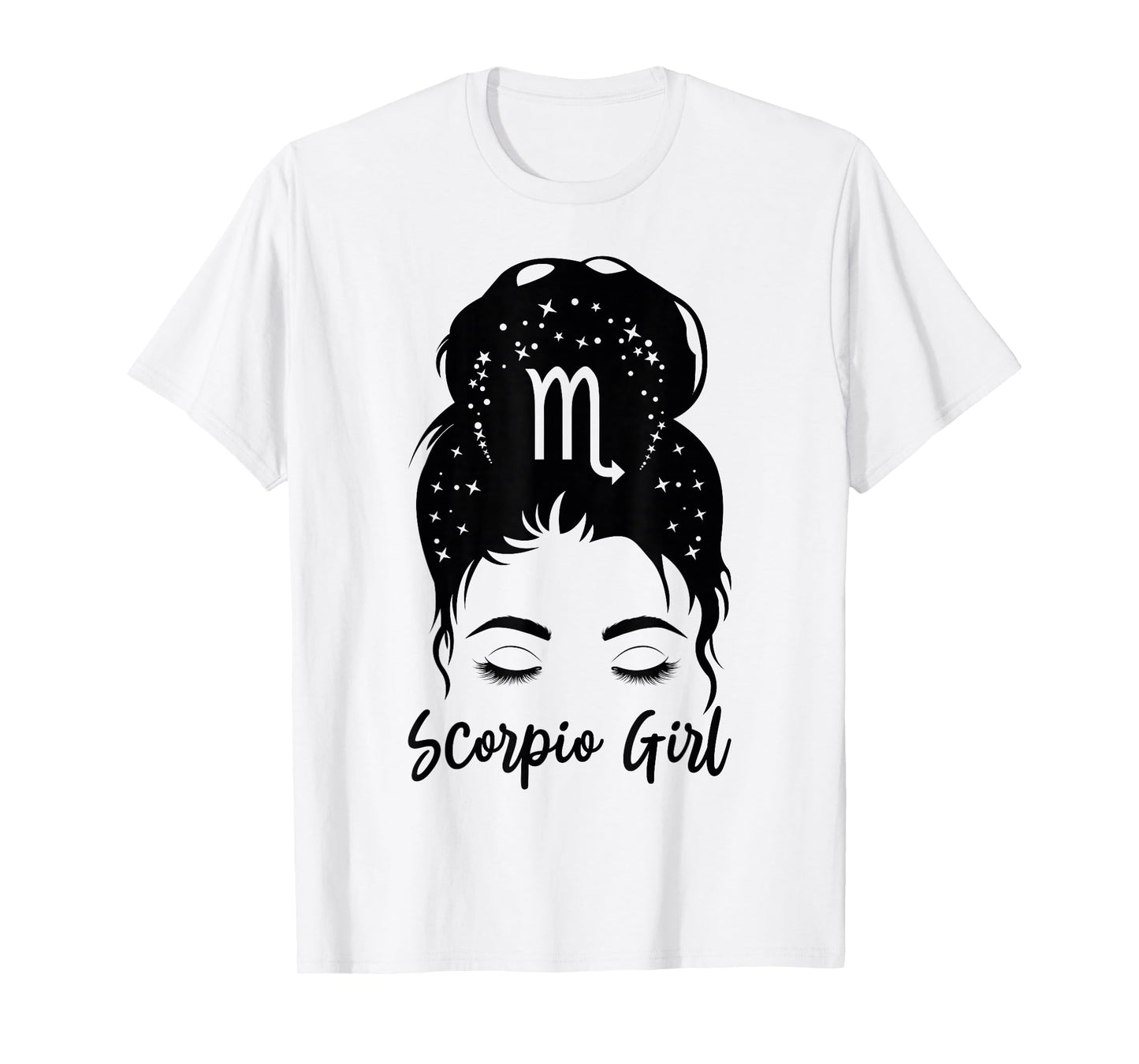 Scorpio Girl Messy Bun Zodiac Symbol Woman Birthday Costume T-Shirt