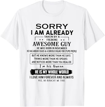 I'm Taken By A Freaking Awesome Guy He Was Born In November T-Shirt