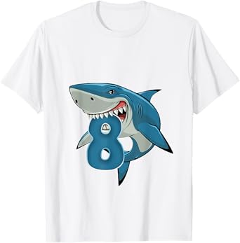 Boy 8th Birthday Shark 8 Year Old Birthday Shark Theme Party T-Shirt