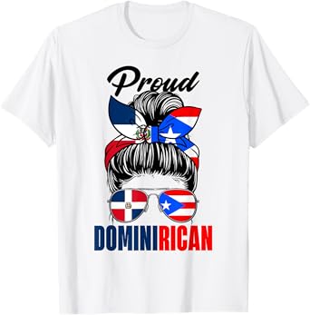 Proud Dominirican Girl Puerto Rico & Dominican Republic Flag T-Shirt