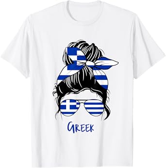 Greek Girl Bandana Glasses Flag Colors Hellenic Pride T-Shirt