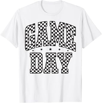 Funny Checkered Game Day Football Black White Gift Women T-Shirt
