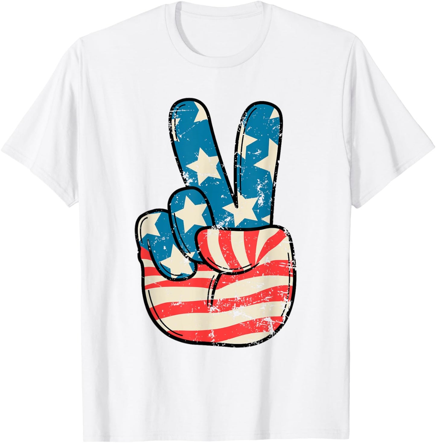 USA Flag Peace Sign Hand 4th of July Patriotic Men Boys T-Shirt