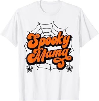 Spooky Mama Retro Halloween Mom Spider Web Orange Design T-Shirt