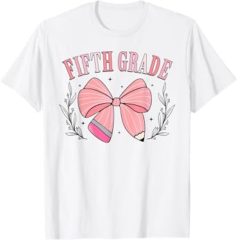 5th Grade Teacher Pencil Coquette Bow Back To School Teacher T-Shirt for Men Women Girls Kids