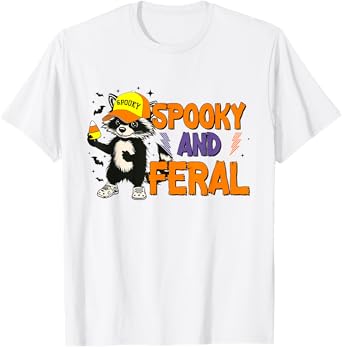 Funny Spooky And Feral Raccoon Halloween Spooky Sarcastic T-Shirt
