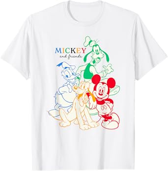 Disney Mickey And Friends Iconic Retro Group Shot Chest Logo T-Shirt