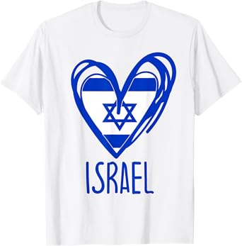 Patriotic Israel Pride Israeli Heart Flag T-Shirt