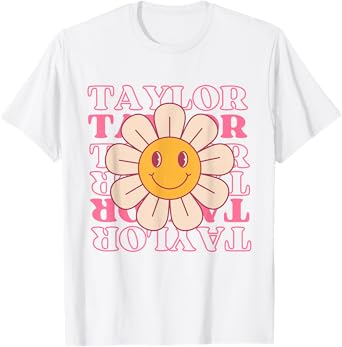 Girl Retro TAYLOR First Name Personalized Groovy Birthday T-Shirt