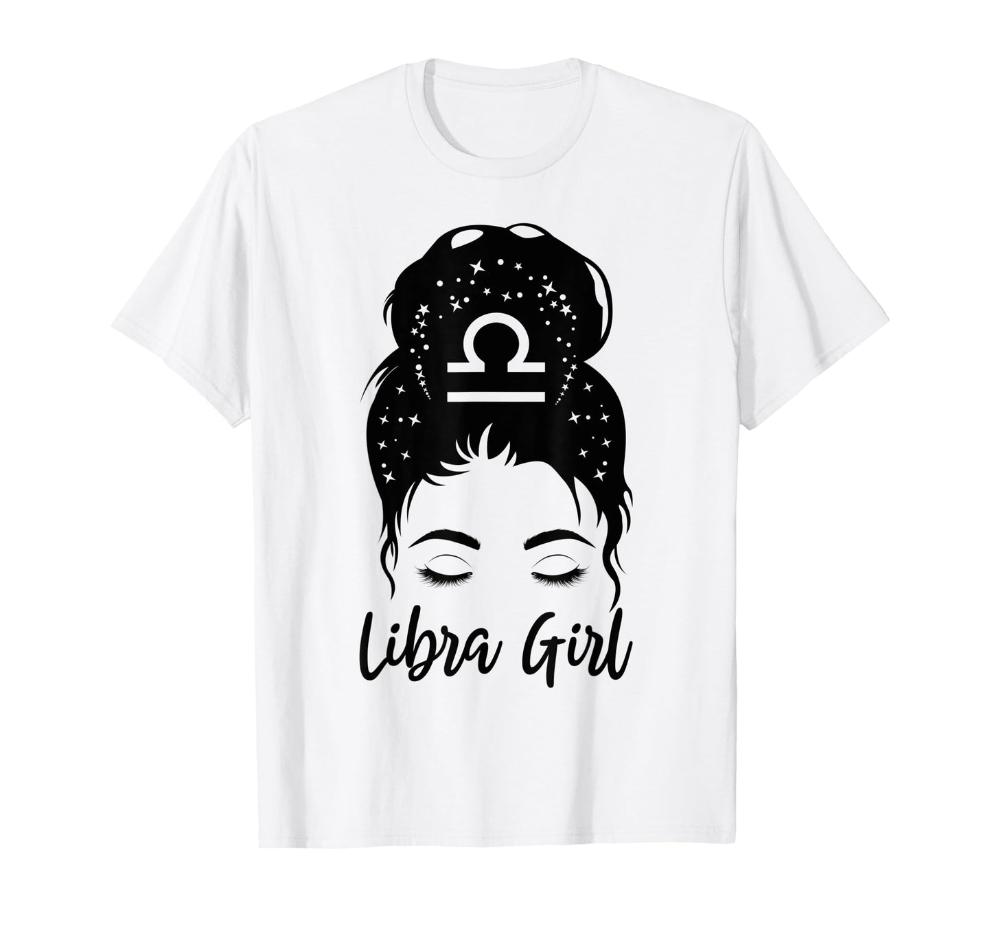 Libra Girl Messy Bun Zodiac Symbol Woman Birthday Costume T-Shirt