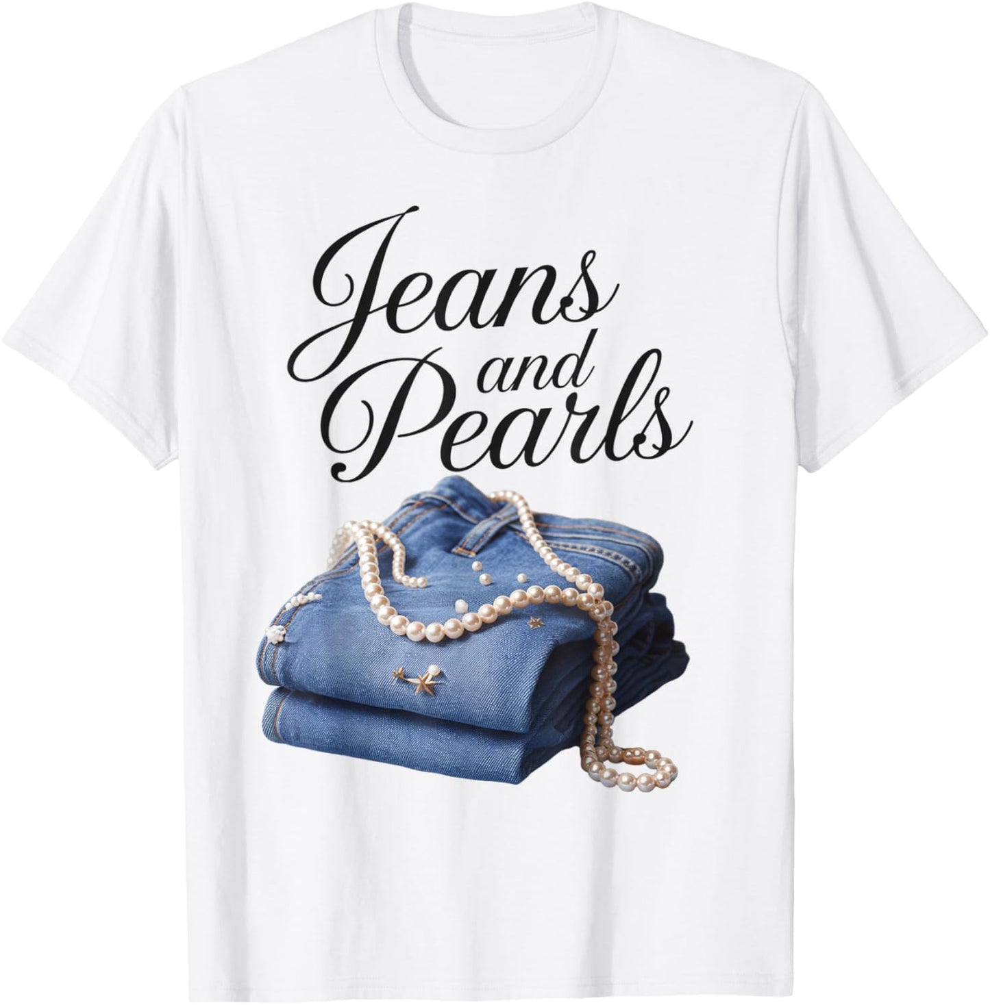 Jeans and Pearls for Ladies 2025 jean with pearls denim T-Shirt