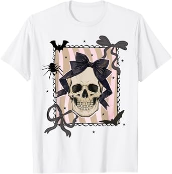 Halloween Coquette Bows Gothic Skull Girly Spooky Season T-Shirt