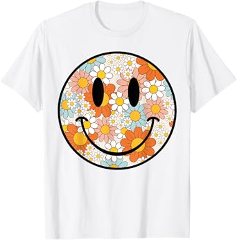 Retro Floral Smile Face Preppy Aesthetic Men Women Kids T-Shirt