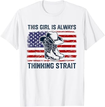 This Girl Is Always Thinking Strait Western US Flag Cowgirls T-Shirt