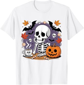 Just Waiting For Halloween Skeleton Coffee Jack Or Lantern T-Shirt
